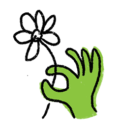 A hand picking a flower icon