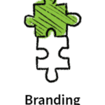 Illustration of two puzzle pieces fitted together, used as icon for branding tailoring on Skillpod’s online training modules