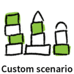 Illustration of three building block towers, used as icon for custom scenario activity tailoring on Skillpod’s online training modules