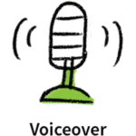 Illustration of microphone with sound emitting, used as icon for voiceover tailoring on Skillpod’s online training modules