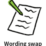 Illustration of paper with a green pen writing on it, used as icon for wording swap tailoring on Skillpod's online training modules