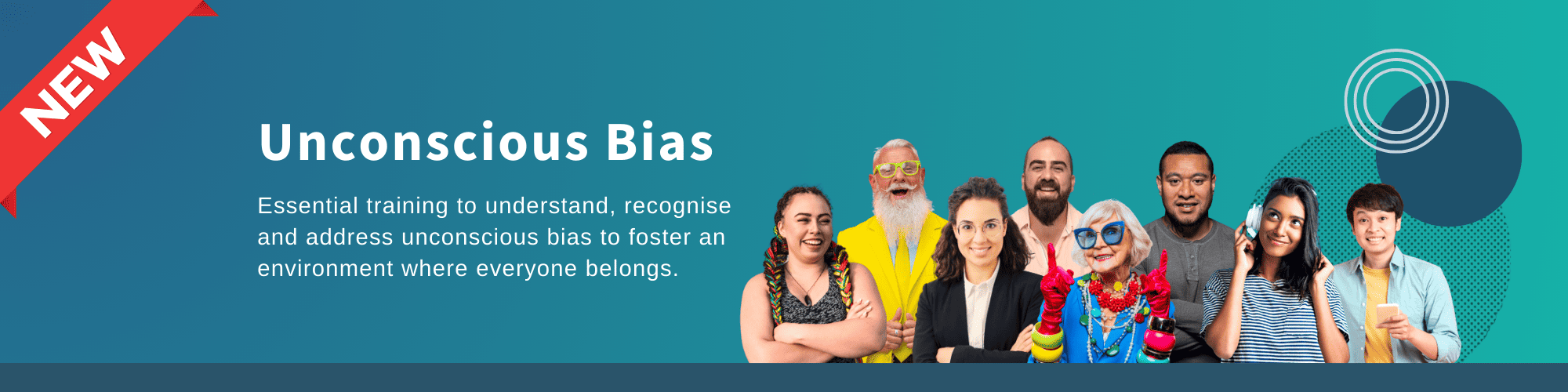 a group of diverse people over a gradient background and "Unconscious Bias" title